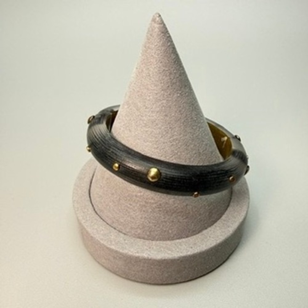 Alexis Bittar Gray Iridescent Lucite Studded Hinged‎ Bangle Bracelet 7"